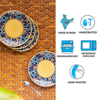 Badamwari Bagheecha' Hand-Painted Ceramic Side/Quarter Plates (Set of 4, Microwave Safe)