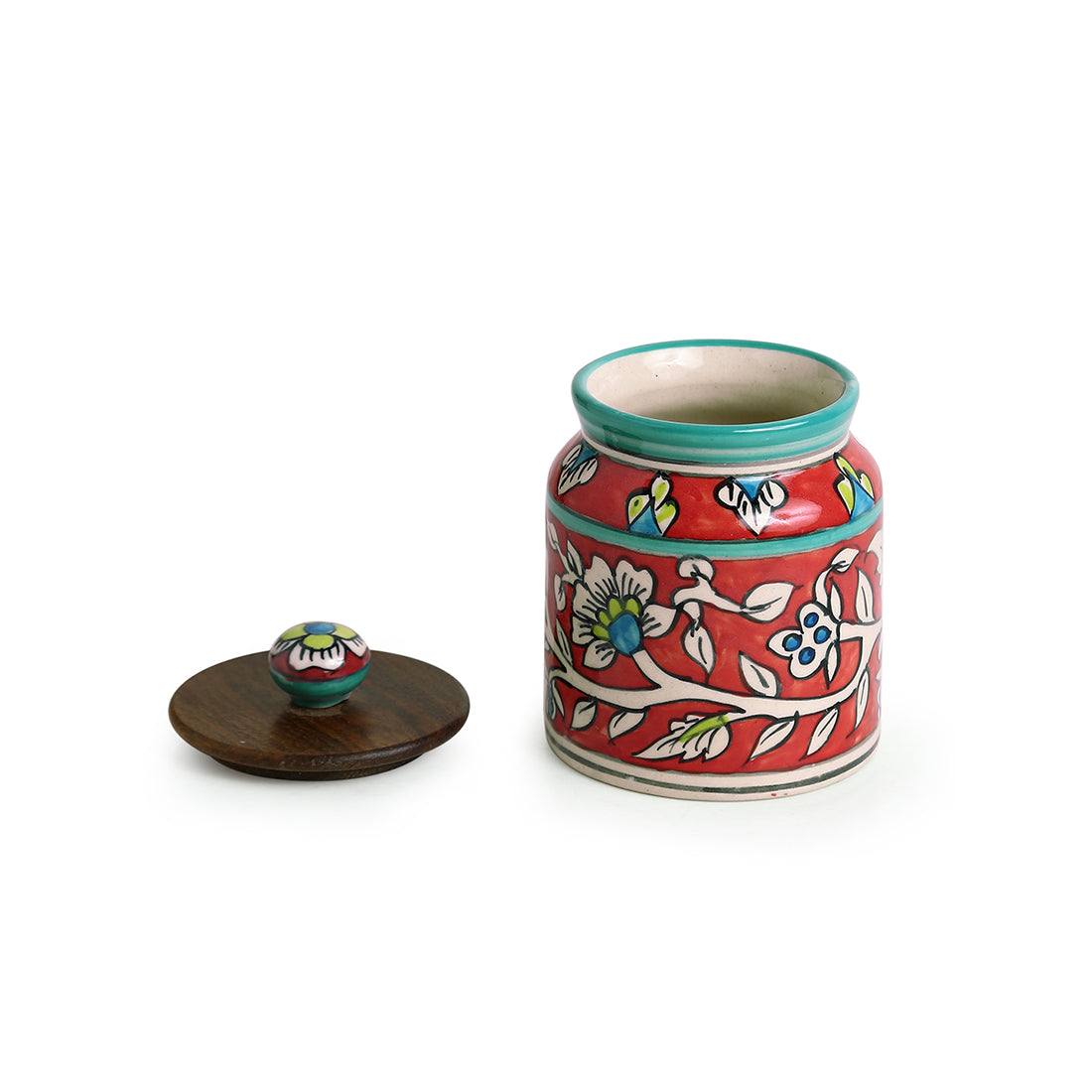 Hand-Painted Floral Ceramic Storage Jars And Containers (Set of 4, Airtight, 410 ML)