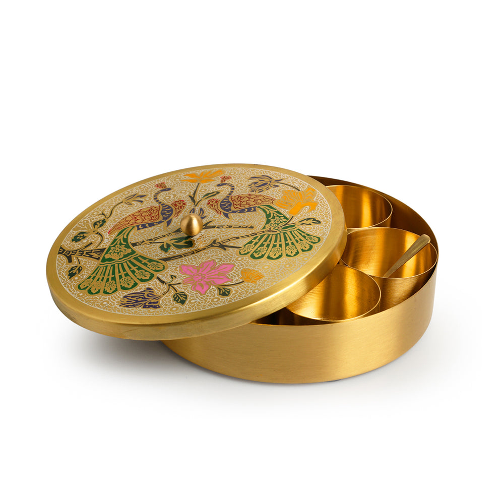 Brass Wooden Masala Box