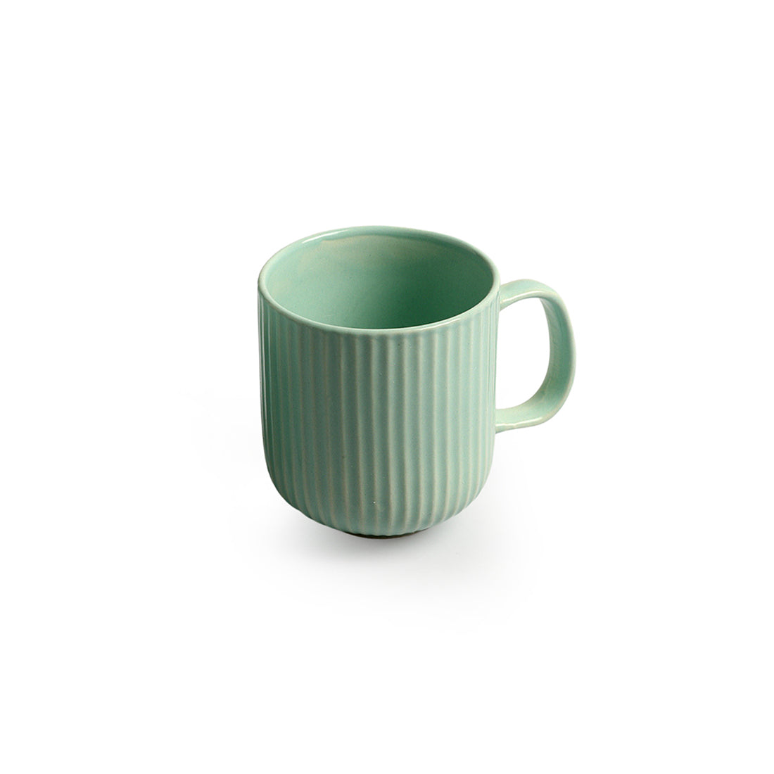 'Coral Reef' Glazed Studio Pottery Ceramic Tea & Coffee Mugs (Set of 2, 300 ml, Light Green)
