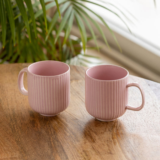 'Coral Reef' Glazed Studio Pottery Ceramic Tea & Coffee Mugs (Set of 2, 300 ml, Pink)