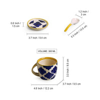 'Moroccan' Hand-Painted Ceramic Soup & Coffee Mug With Coaster And Spoon (300 ml)