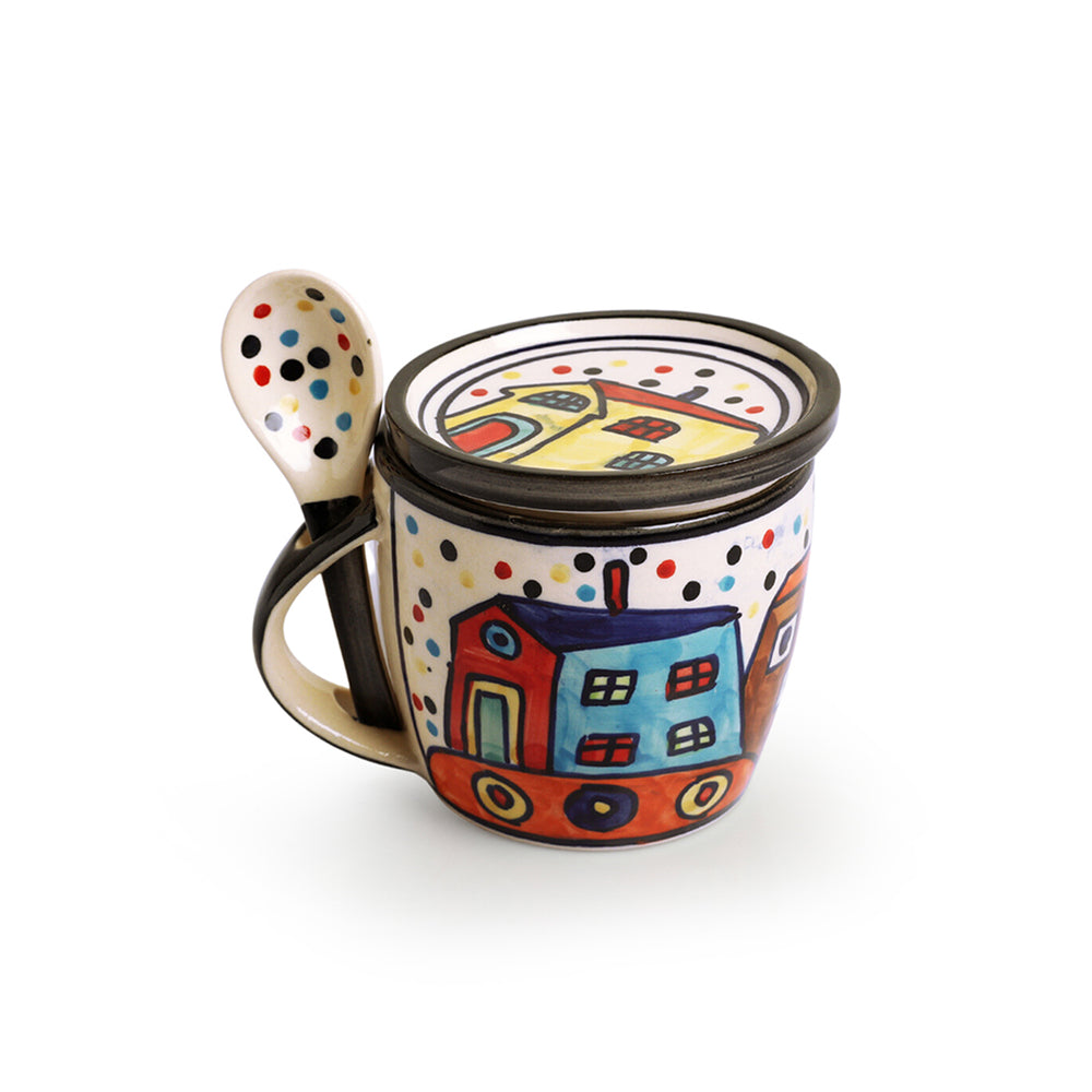 'The Hut Jumbo Cuppas' Hand-Painted Ceramic Soup & Coffee Mug With Coaster And Spoon (300 ml)