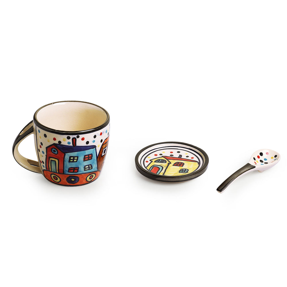 'The Hut Jumbo Cuppas' Hand-Painted Ceramic Soup & Coffee Mug With Coaster And Spoon (300 ml)