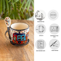 'The Hut Jumbo Cuppas' Hand-Painted Ceramic Soup & Coffee Mug With Coaster And Spoon (300 ml)