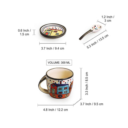 'The Hut Jumbo Cuppas' Hand-Painted Ceramic Soup & Coffee Mug With Coaster And Spoon (300 ml)