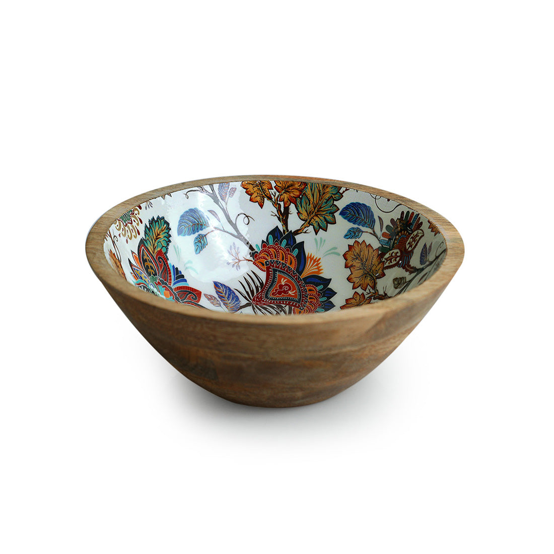 Floral Chronicles' Handenamelled Serving Salad Bowl (7.8 Inches, 700 ml, Mango Wood, Handcrafted)