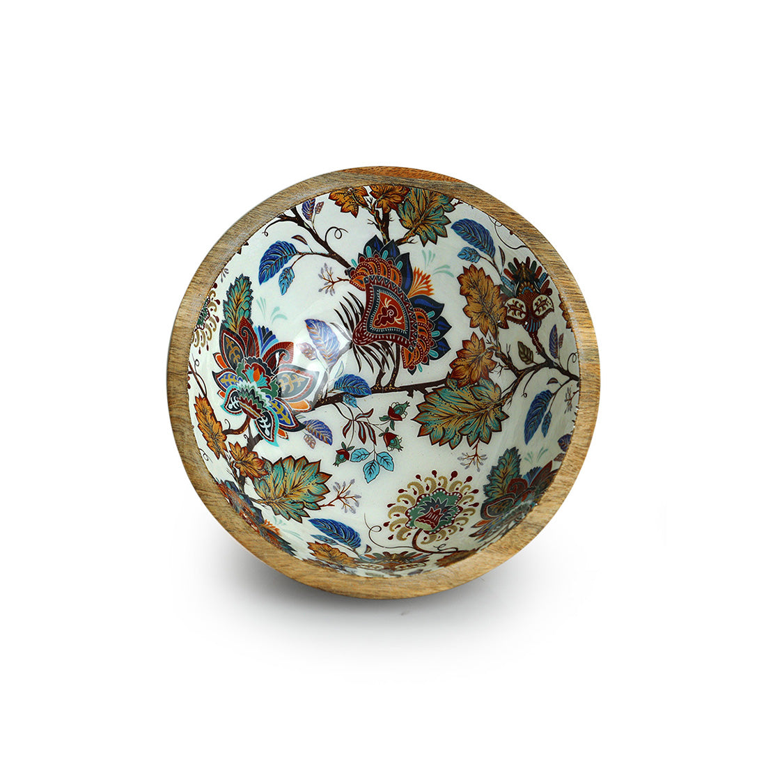 Floral Chronicles' Handenamelled Serving Salad Bowl (7.8 Inches, 700 ml, Mango Wood, Handcrafted)