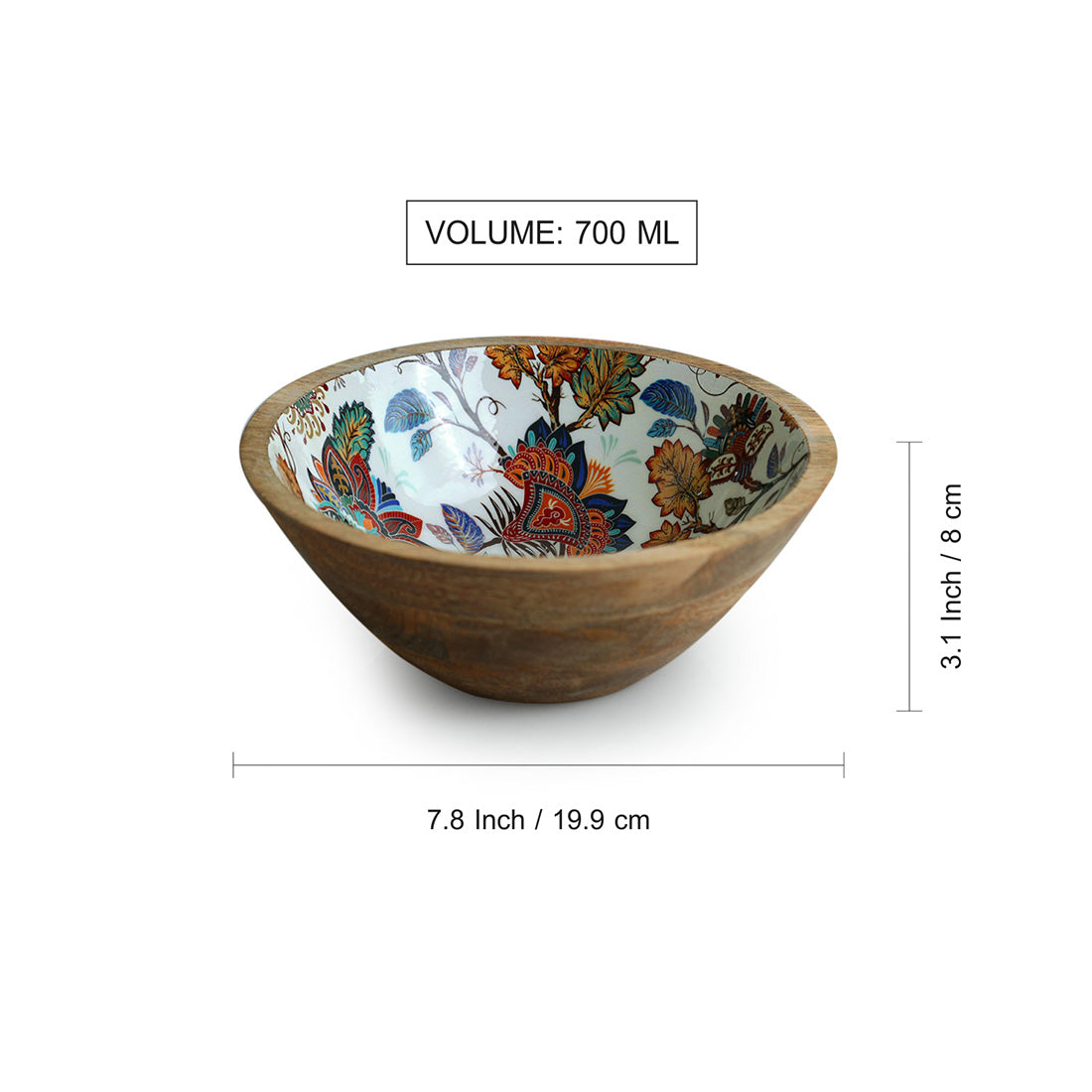 Floral Chronicles' Handenamelled Serving Salad Bowl (7.8 Inches, 700 ml, Mango Wood, Handcrafted)