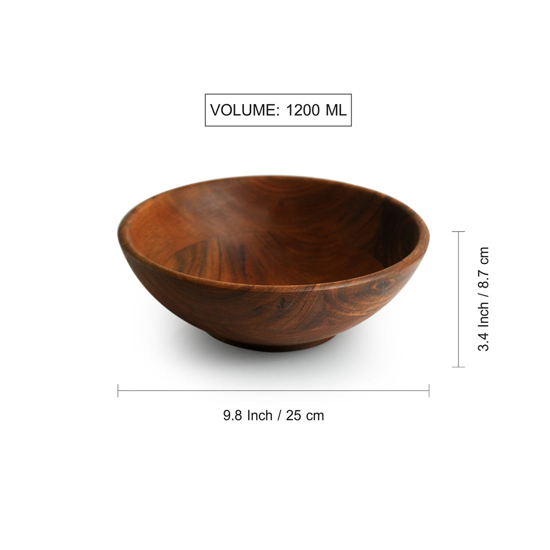 Elemental' Handcrafted Serving Salad Bowl (9.8 Inches, 1200 ml, Acacia Wood)