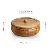 Patched' Handcarved Chapati Box With Lid In Mango Wood (7.9 Inch, 1060 ml)