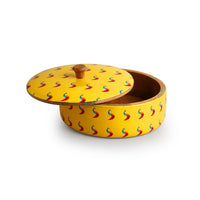 'Peacocks' Hand-Enamelled Chapati Box With Lid In Mango Wood (8.0 Inch, 1140 ml)