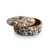 Floral Chronicles' Hand-Enamelled Chapati Box With Lid In Mango Wood (8.0 Inch, 1140 ml)