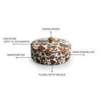 Floral Chronicles' Hand-Enamelled Chapati Box With Lid In Mango Wood (8.0 Inch, 1140 ml)