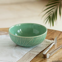 Caribbean Green' Hand Glazed Ceramic Serving Bowl (1410 ml, Hand-Etched, Microwave Safe)