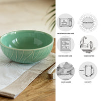 Caribbean Green' Hand Glazed Ceramic Serving Bowl (1410 ml, Hand-Etched, Microwave Safe)