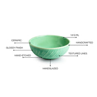 Caribbean Green' Hand Glazed Ceramic Serving Bowl (1410 ml, Hand-Etched, Microwave Safe)