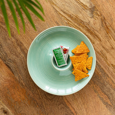 Caribbean Green' Chip-N-Dip Serving Platter In Ceramic (Hand Glazed, Microwave Safe)