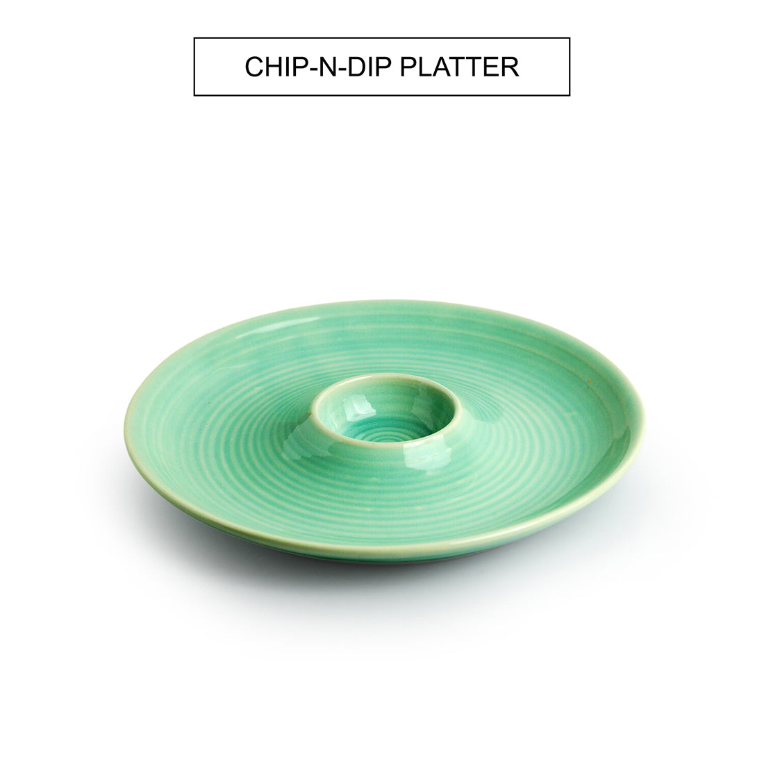 Caribbean Green' Chip-N-Dip Serving Platter In Ceramic (Hand Glazed, Microwave Safe)