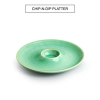 Caribbean Green' Chip-N-Dip Serving Platter In Ceramic (Hand Glazed, Microwave Safe)