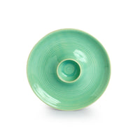 Caribbean Green' Chip-N-Dip Serving Platter In Ceramic (Hand Glazed, Microwave Safe)