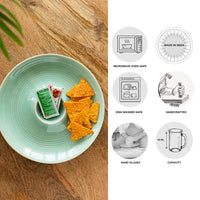 Caribbean Green' Chip-N-Dip Serving Platter In Ceramic (Hand Glazed, Microwave Safe)