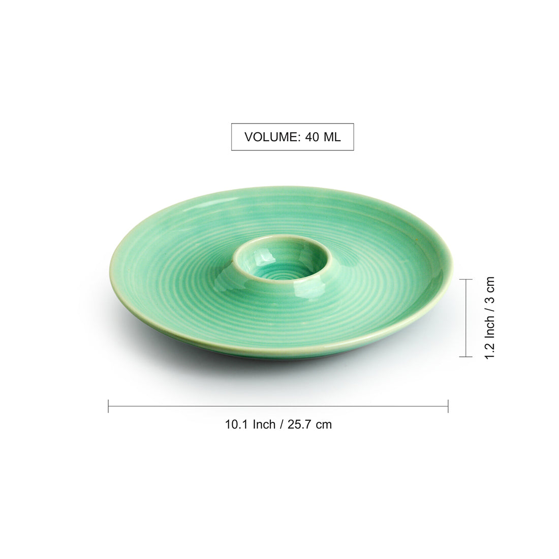 Caribbean Green' Chip-N-Dip Serving Platter In Ceramic (Hand Glazed, Microwave Safe)