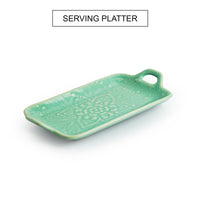 Caribbean Green' Hand Glazed Serving Platter In Ceramic (Hand-Etched)