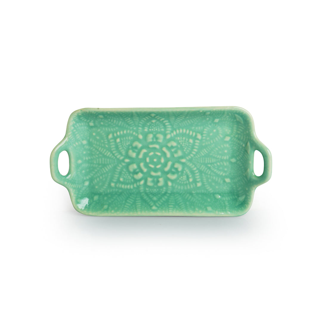 Caribbean Green' Hand Glazed Serving Platter In Ceramic (Hand-Etched)