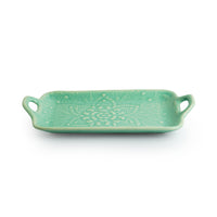 Caribbean Green' Hand Glazed Serving Platter In Ceramic (Hand-Etched)