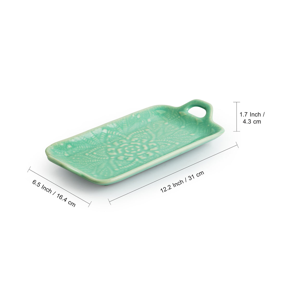 Caribbean Green' Hand Glazed Serving Platter In Ceramic (Hand-Etched)