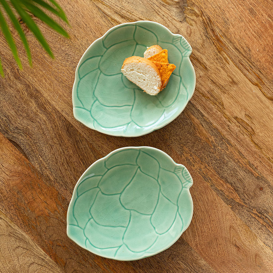 Caribbean Green' Hand Glazed Serving Platter In Ceramic (Set of 2, Microwave Safe, Hand-Etched)