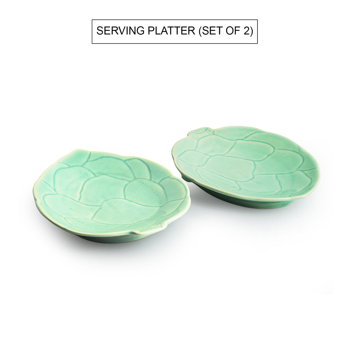 Caribbean Green' Hand Glazed Serving Platter In Ceramic (Set of 2, Microwave Safe, Hand-Etched)