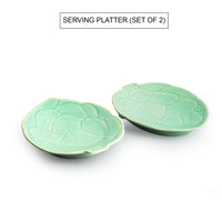 Caribbean Green' Hand Glazed Serving Platter In Ceramic (Set of 2, Microwave Safe, Hand-Etched)