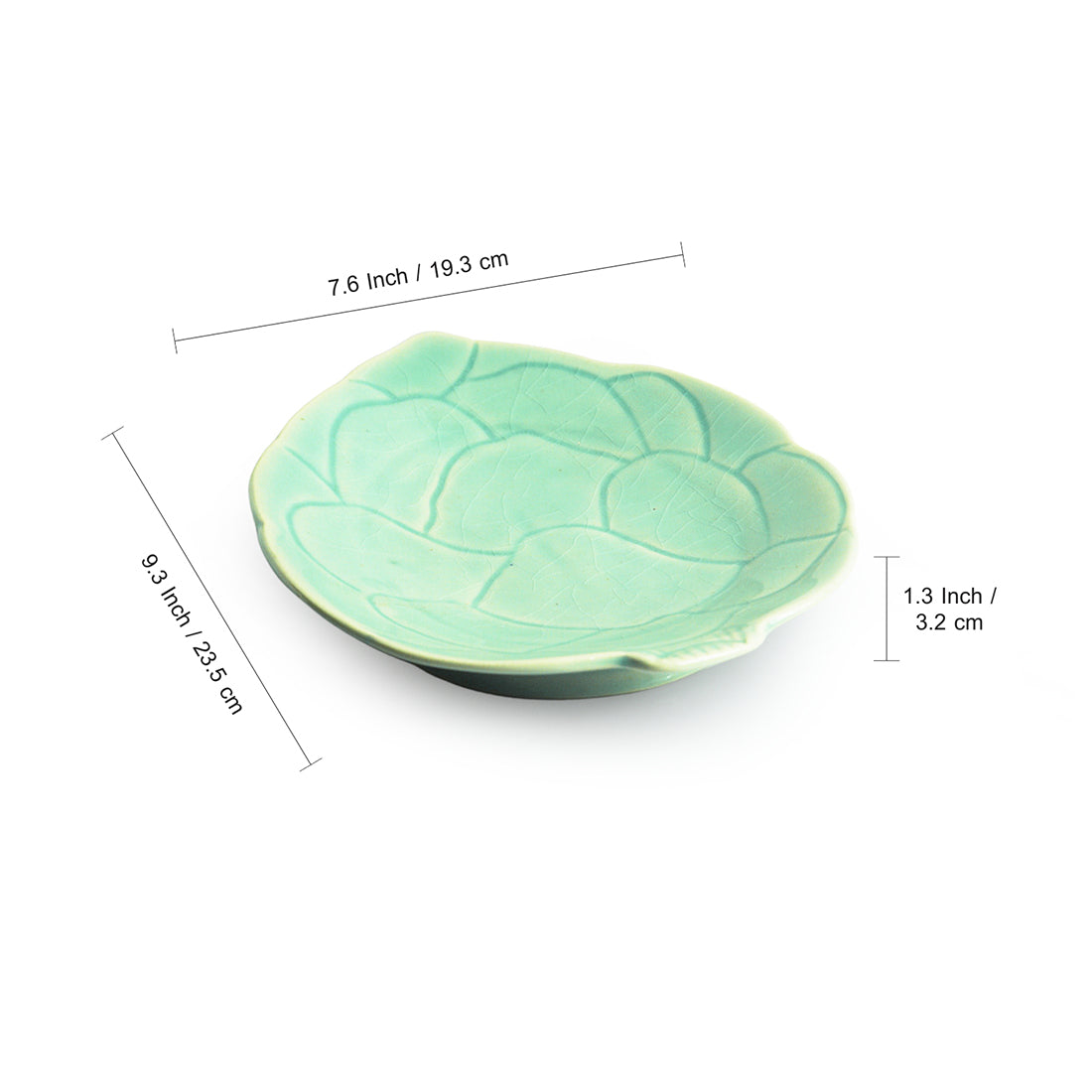 Caribbean Green' Hand Glazed Serving Platter In Ceramic (Set of 2, Microwave Safe, Hand-Etched)