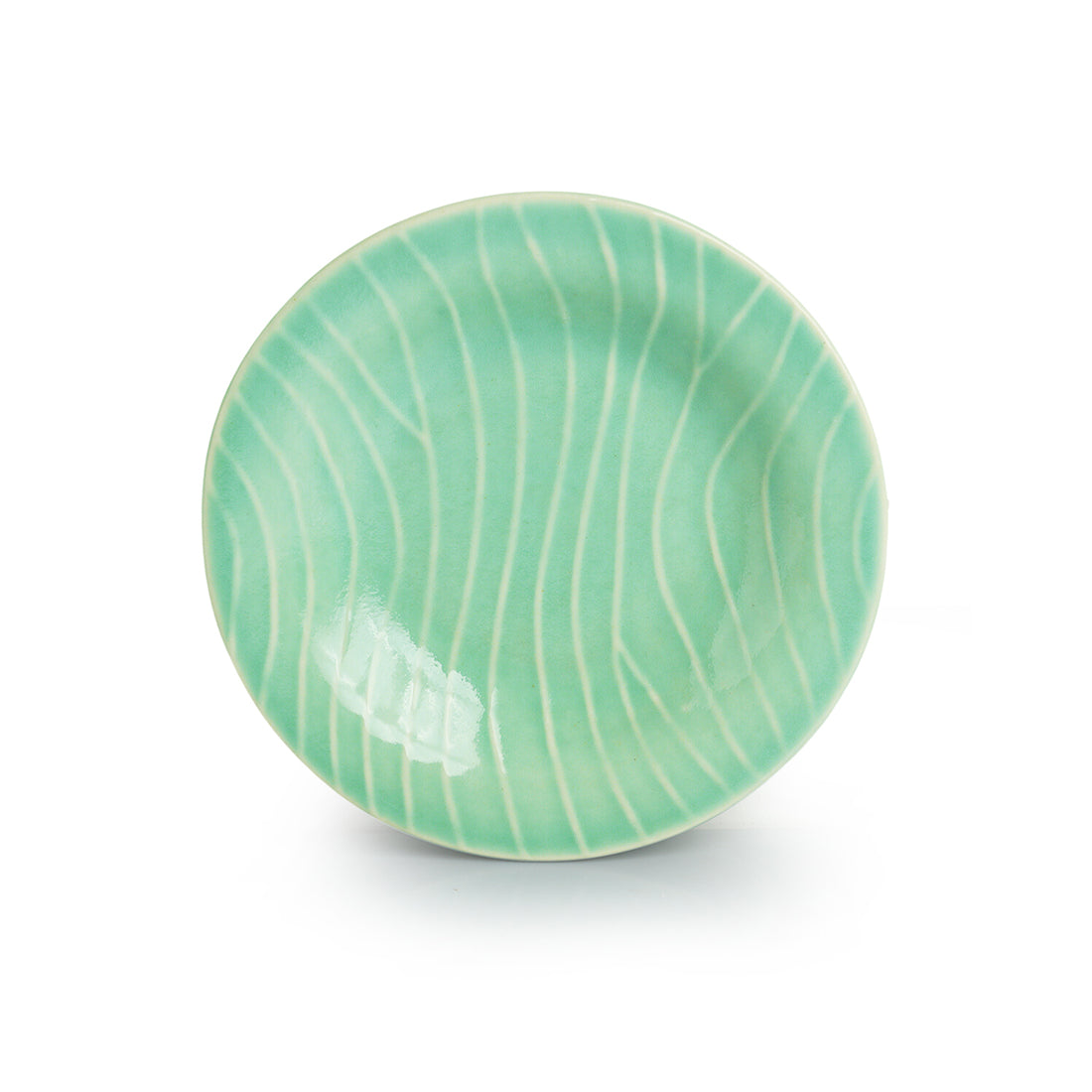 Caribbean Green' Hand Glazed Ceramic Pasta Bowls/Plates (Microwave Safe, Hand-Etched)