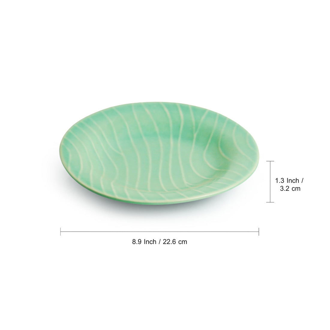 Caribbean Green' Hand Glazed Ceramic Pasta Bowls/Plates (Microwave Safe, Hand-Etched)