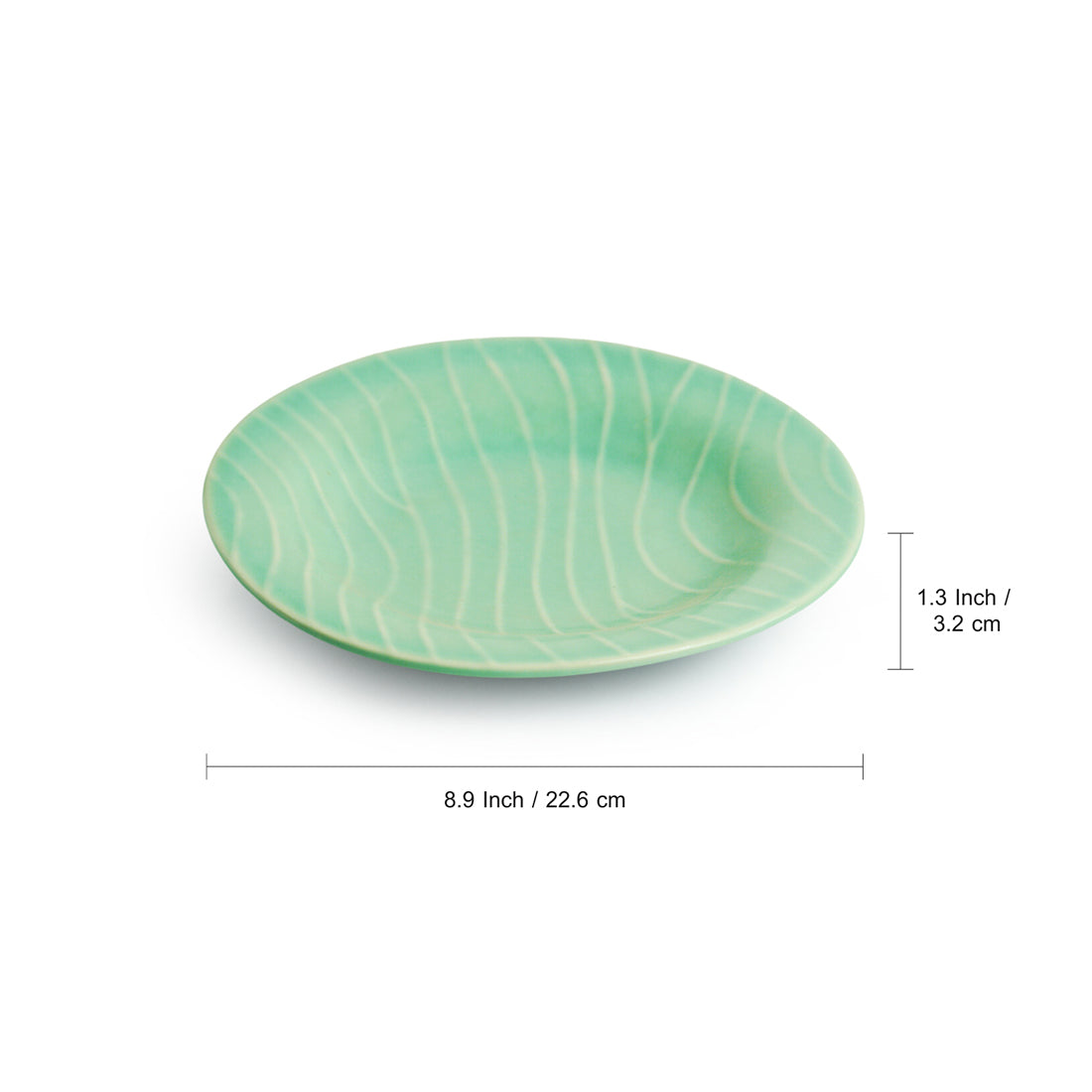 Caribbean Green' Hand Glazed Ceramic Pasta Bowls/Plates (Set of 2, Microwave Safe, Hand-Etched)