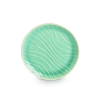 Carribean Green' Hand Glazed Ceramic Side/Quarter Plates (Set of 2, Microwave Safe, Hand-Etched)