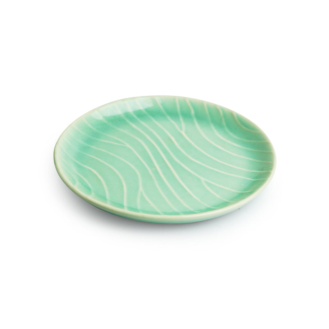 Carribean Green' Hand Glazed Ceramic Side/Quarter Plates (Set of 2, Microwave Safe, Hand-Etched)