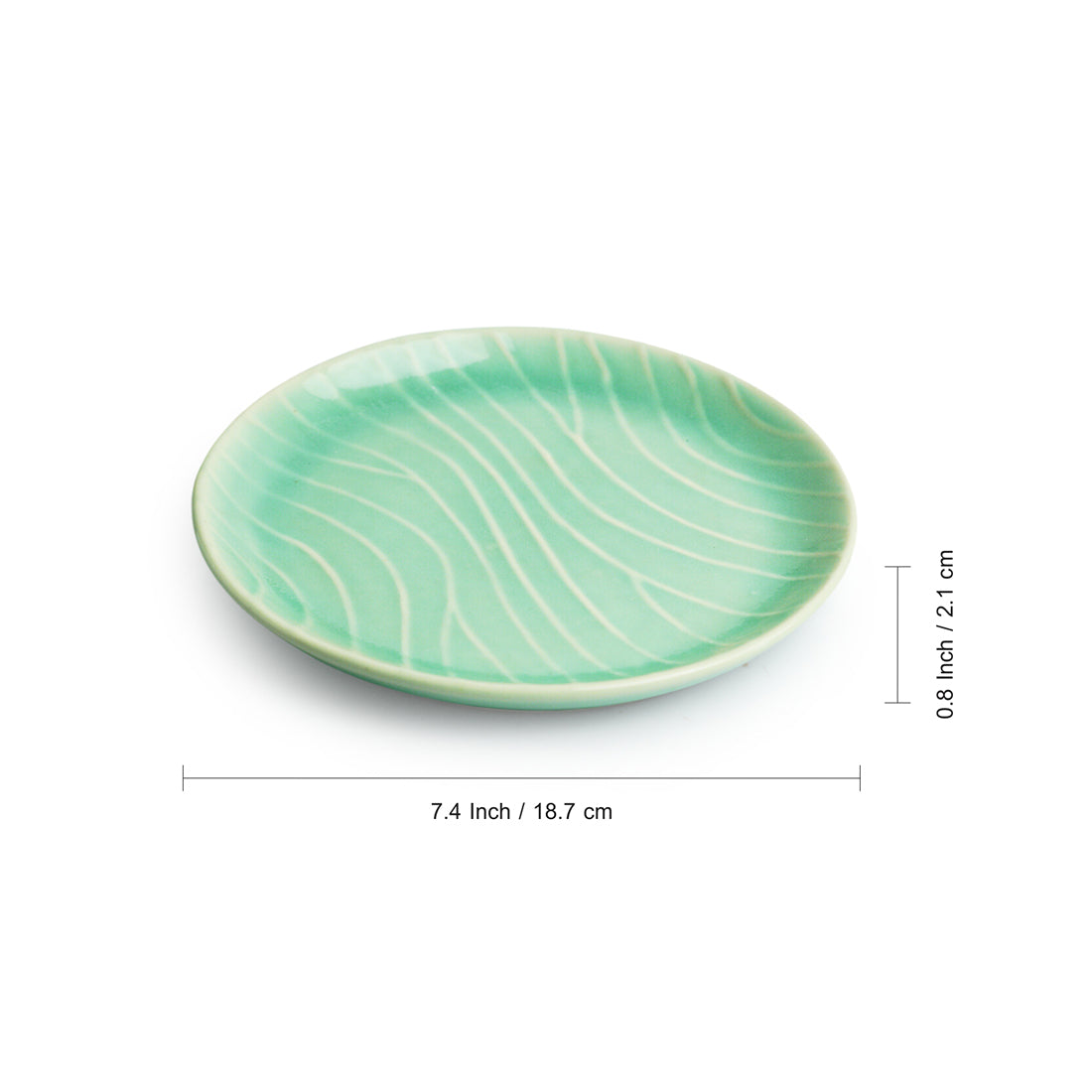 Carribean Green' Hand Glazed Ceramic Side/Quarter Plates (Set of 2, Microwave Safe, Hand-Etched)