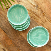 Carribean Green' Hand Glazed Ceramic Side/Quarter Plates (Set of 6, Microwave Safe, Hand-Etched)