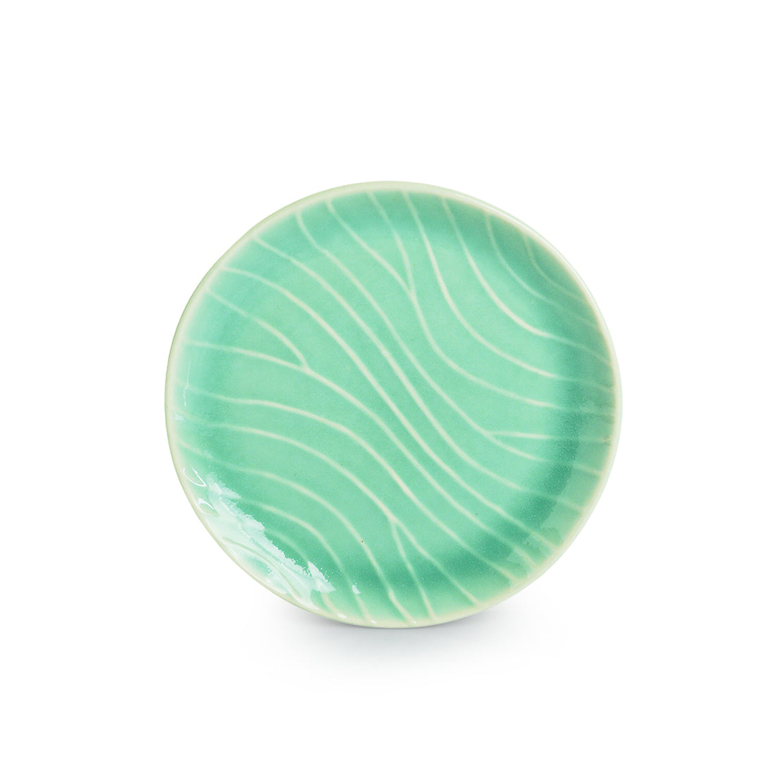 Carribean Green' Hand Glazed Ceramic Side/Quarter Plates (Set of 6, Microwave Safe, Hand-Etched)