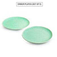 Caribbean Green' Hand Glazed Ceramic Dinner Plates (Set of 2, Microwave Safe, Hand-Etched)