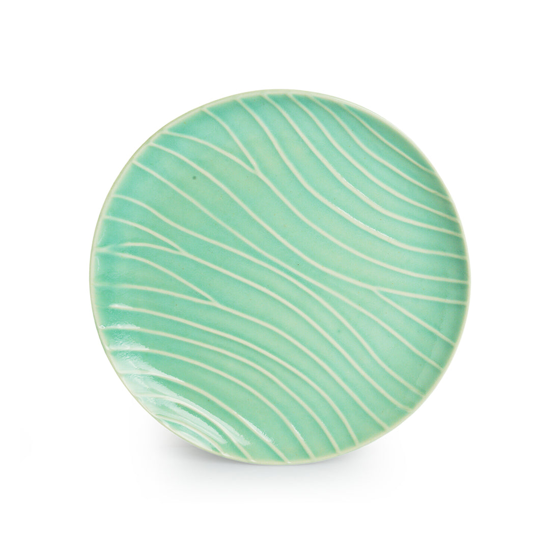 Caribbean Green' Hand Glazed Ceramic Dinner Plates (Set of 2, Microwave Safe, Hand-Etched)