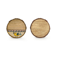 Yellow Sparrows' Decorative Coasters In Mango Wood (Set of 4, Hand-Painted)