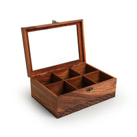 Diamond Geometrica' Multiutility Tea Box (6 Sections, Sheesham Wood, Pyrographed)