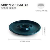 Teal Forest' Chip-N-Dip Serving Platter In Ceramic (40 ml, Hand Glazed, Microwave Safe)