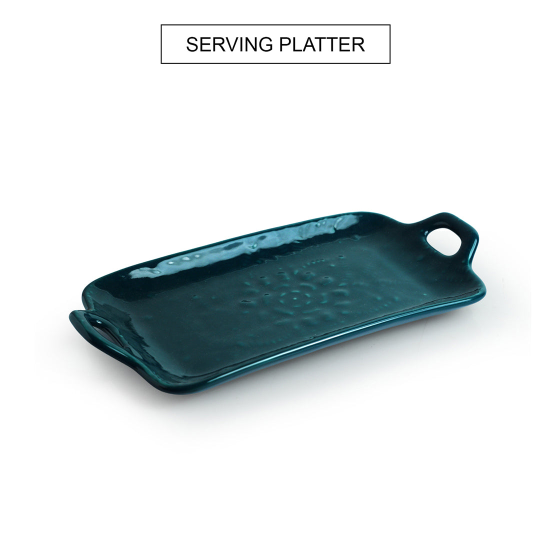 Teal Forest' Hand Glazed Serving Platter In Ceramic (Hand-Etched, Microwave Safe)