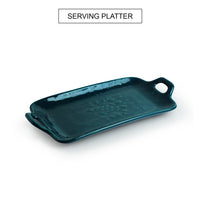 Teal Forest' Hand Glazed Serving Platter In Ceramic (Hand-Etched, Microwave Safe)